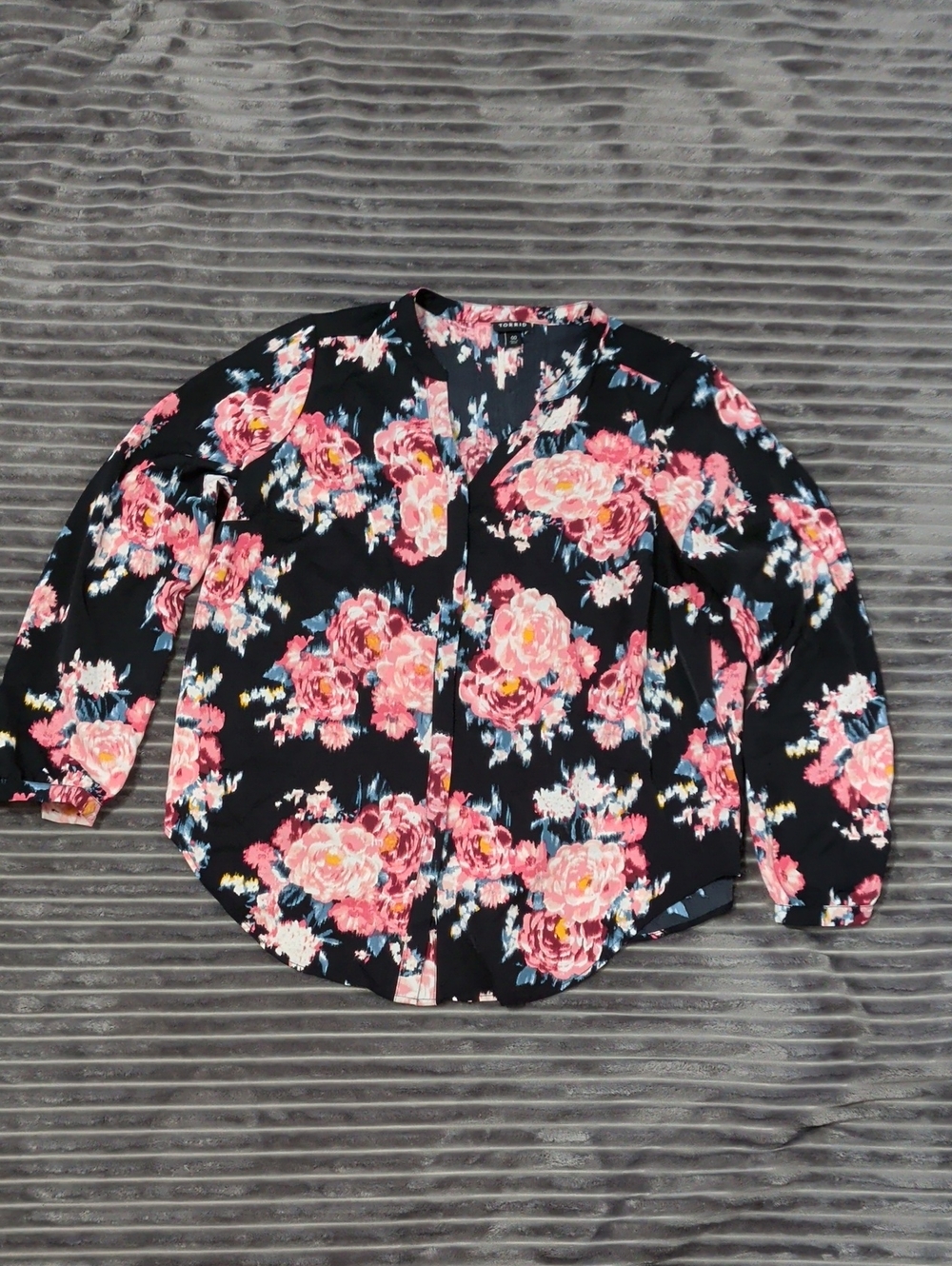 Floral Button-Front Blouse - Black with Pink Floral